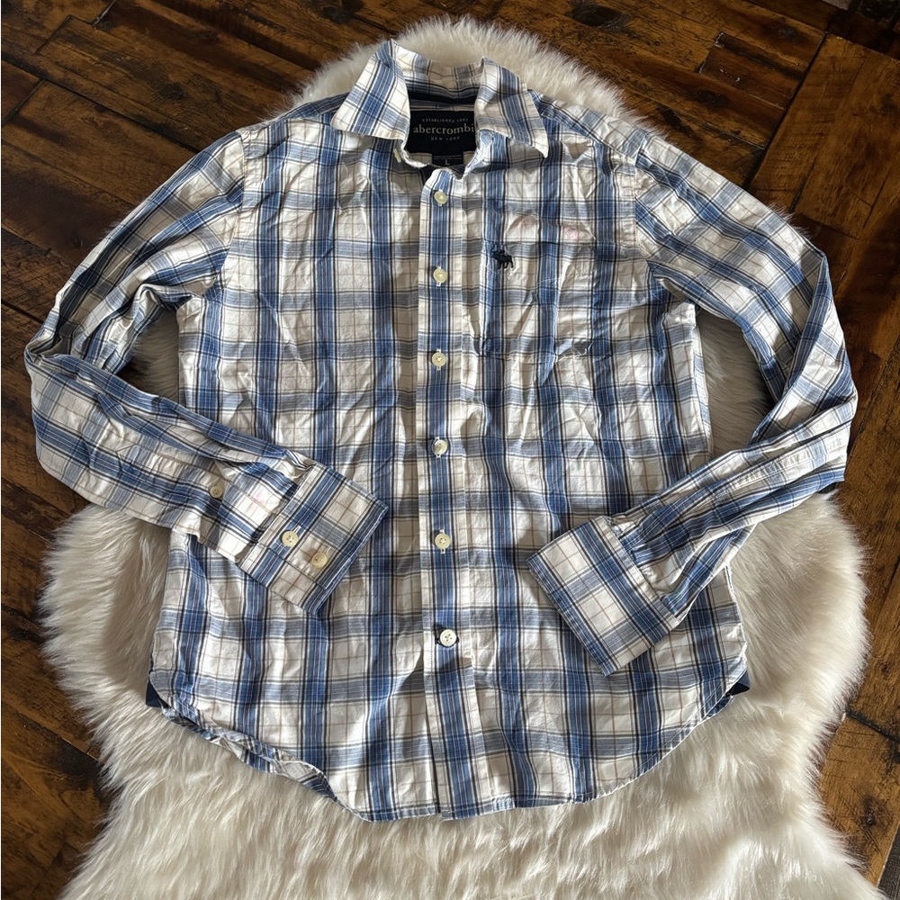 Abercrombie & Fitch White and Blue Checkered Shirt
